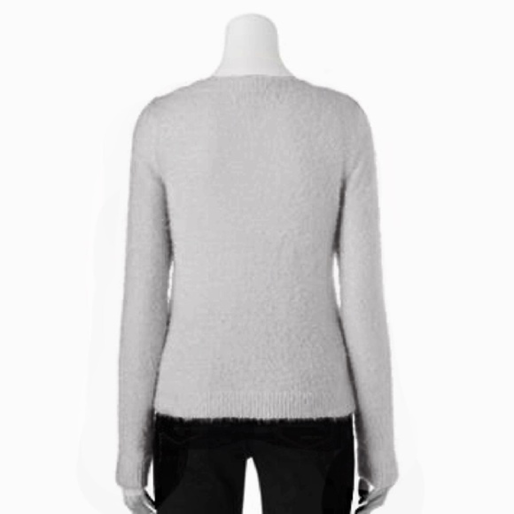 LC LAUREN CONRAD Sweater Crewneck Eyelash Long Sleeve Gray Pink Floral Small - Picture 2 of 3